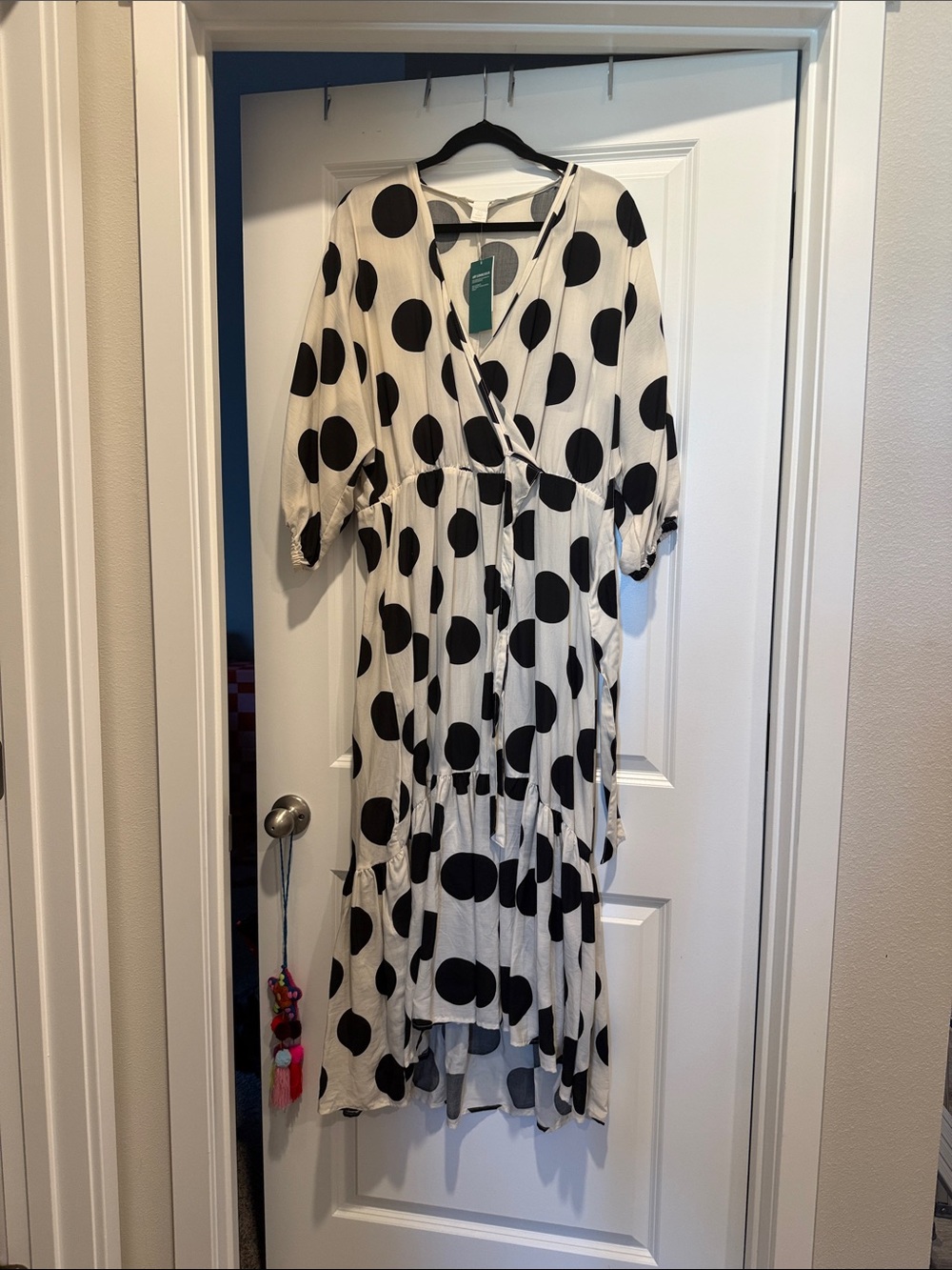 H&M Black and White Polka Dot Wrap High-Low Dress